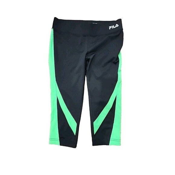 Fila Leggings Capri Mid-rise Black Lime Colorblock 28" Waist Athletic Women's XS - Picture 1 of 7